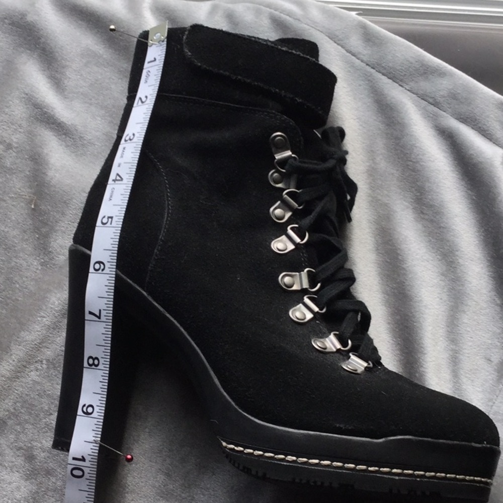 KELSI DAGER! combat heeled booties, suede/ rubber